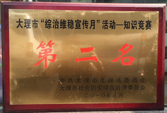 大理市“综治维稳宣传月”活动-知识竞赛第二名